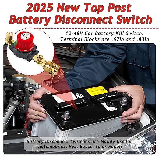 2pc Top Post Battery Disconnect Switch,12-48V Car Battery Kill Switch,Suitable for 17-18 mm terminals,Battery Disconnect Switches are Mainly Used in Automobiles, Rvs, Boats, Solar Panels Batteries