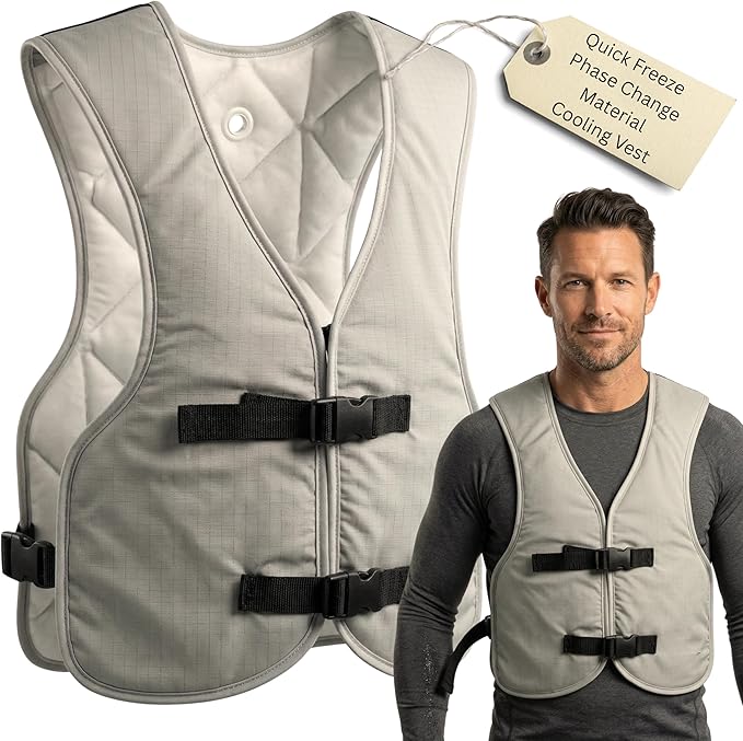 PCM Ice Vest for Men and Women - Adjustable Cooling Vest - Freezes in 30 Min - Special Phase Change Material (PCM) that Freezes Anywhere Under 64Deg - Off White