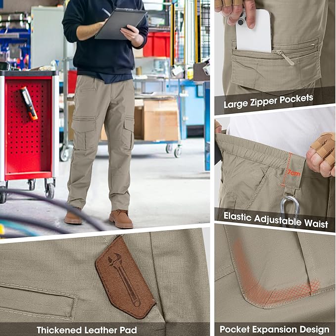 IGOLUMON Men's Ripstop Tactical Pants Breathable Stretch Cargo Pants Outdoor Lightweight EDC Work Hiking Pants Zipper Pockets
