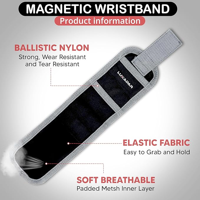 Magnetic Tool Wristband for Screws, Nails, Drill Bits, Bolts - Heavy-Duty Magnetc Wrist Band with Adjustable Strap, Ideal Father's Day Gift, Handyman Gift, Cool Tools Dad Gft, Wrist Magnetic Holder
