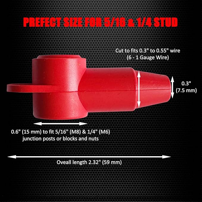 Ampper 12 Pcs Silicone 1/4", 5/16" Stud Terminal Covers, Flexible Post Terminal Cover Protector Boot for Battery Power Junction Block Post, Fits 6-1 Gauge Wire (Red)