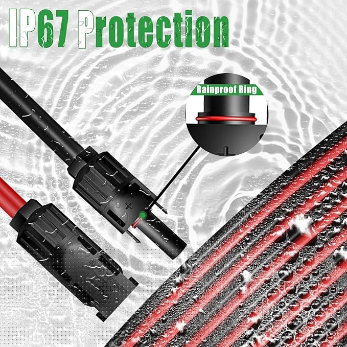 Twin Wire 50FT Solar Extension Cable - 10AWG (6mm²) Solar Panel Connector, with IP67-Male/Female Solar connectors for Outdoor Automotive RV Boat Marine Solar Panel- Black & Red