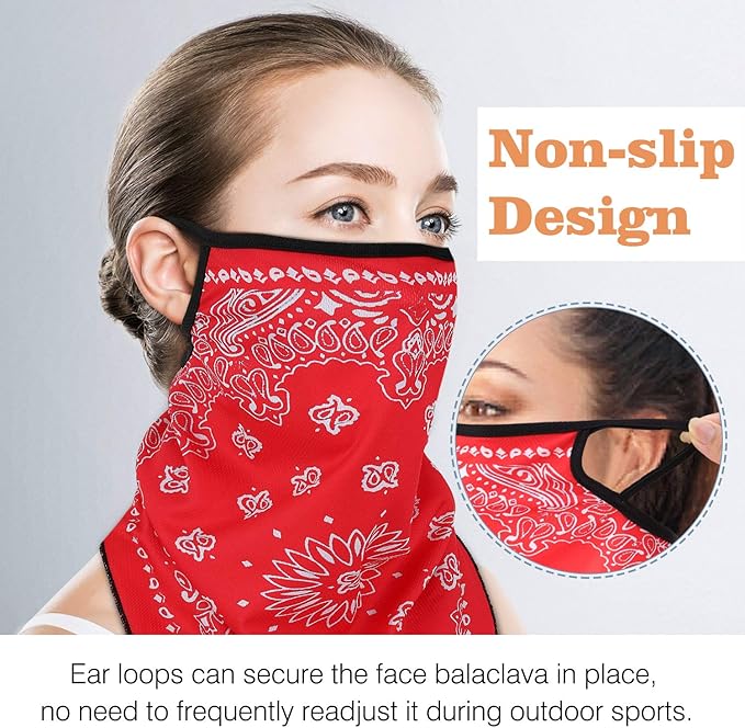 MoKo Scarf Mask Bandana with Ear Loops 3 Pack, Neck Gaiter Balaclava Dust UV Sun Protection Outdoors Face Mask for Women Men