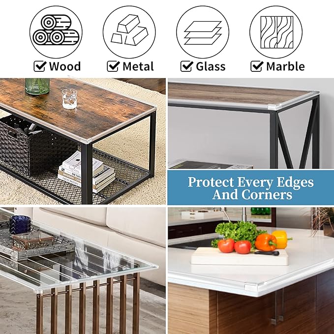 Edge Protector Baby Proofing Corner Protectors Silicone Desk Edge Cushion Child Safety Edge Covers Bumper for Table, Cabinets, Crib, 6.6 ft x 1.2 Inch Edge Protector Strip with 4 Pack Corner Guards