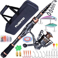 PLUSINNO Fishing Rod and Reel Combos, Bronze Warrior Toray IM6 Carbon Matrix Telescopic Fishing Rod Pole, 12 +1 Shielded Bearings Stainless Steel BB Spinning Reel, Travel Freshwater Fishing Gear