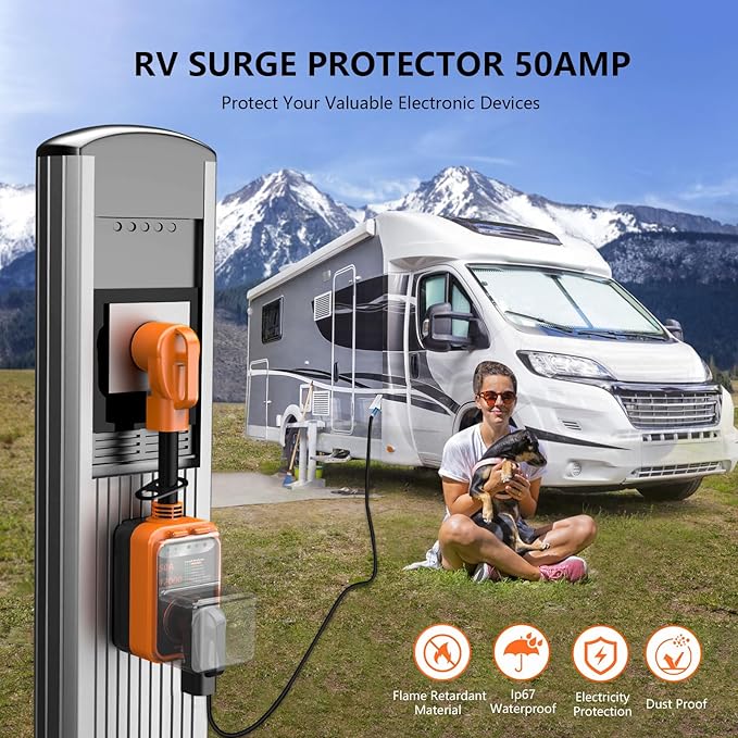 RV Surge Protector 50 Amp,RV Surge Voltage Protection with Safety Certification, 12000 Joules Circuit Analyzer for RV, RV Adapter Plug for Camper