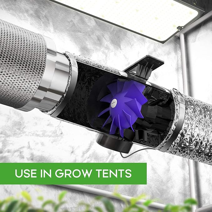 iPower Silent Inline Duct Ventilation Booster Fan 6 Inch 300 CFM Quiet Vent Exhaust Blower for Hydroponics Grow Tent Greenhouse Kitchen Bathroom, 2 Pack, Black