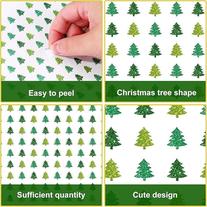 JarThenaAMCS 2400 Pcs Christmas Mini Sticker Paper Decal Gradient Green Xmas Tree Self-Adhesive Sticker for Envelope Scrapbook Gift DIY Supplies, 0.5 in