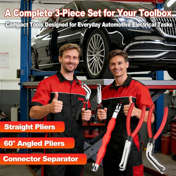 3PCS Electrical Disconnect Pliers Set, Automotive Electrical Connector Removal Tool with Straight & 60° Angled Pliers, Connector Separator Tool for Vehicle Wiring Connectors