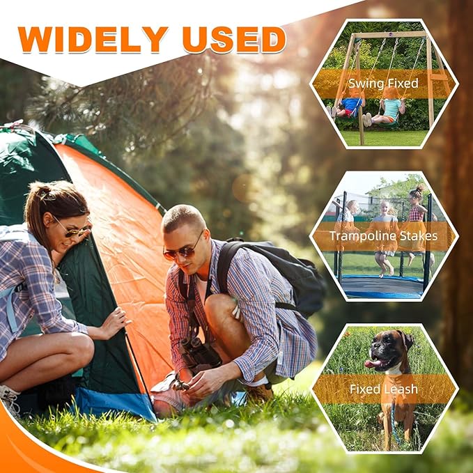 Ground Anchors Tent Stakes, Heavy Duty Trampoline Anchors Ground Anchors Screw in, Earth Anchors Kit with Straps for Camping Tent, Canopies, Sheds, Swing Sets(4 Pack,Orange)