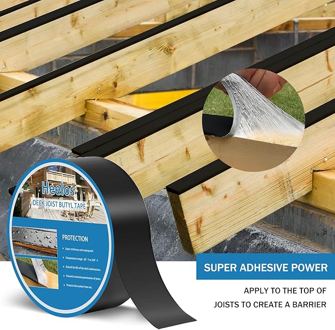 Deck Joist Tape 1-5/8'' x 50', Butyl Deck Tape Flashing Joists Tape for Decking Joist Tape for Flashing Deck Joists and Beams Building Joists(8 Rolls)