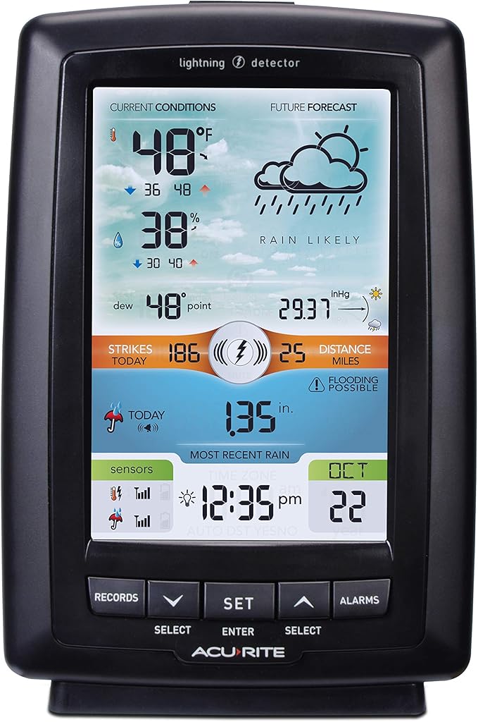 AcuRite Weather Station Rain Gauge, Lightning Detector, Color Display