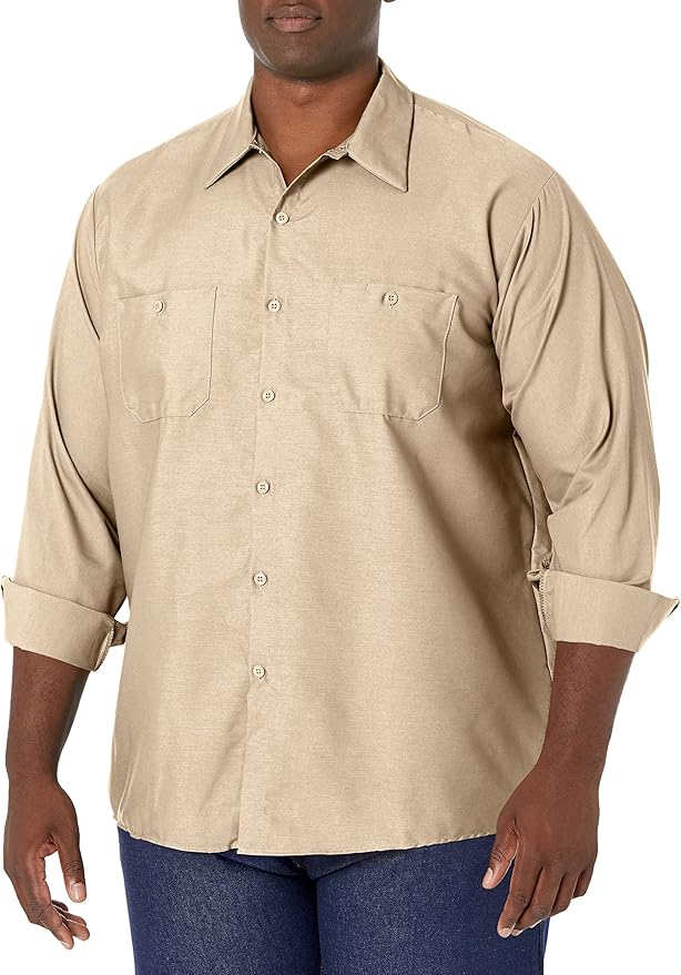 Red Kap Men's Long Sleeve Industrial Work Shirt | Moisture Wicking Button Up, Wrinkle Resistance Fights Fading & Stains