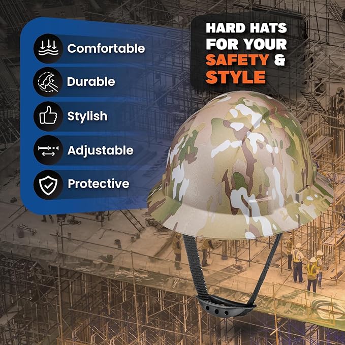Acerpal Full Brim Vented Camo Design Matte Finish OSHA Construction Hard Hat with 6-Point Suspension