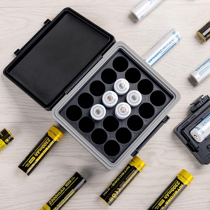 JJC 20 Slots 18650 Battery Case, High Capacity Water-Resistant Anti-Shock Anti-Dust, 18650 Battery Organizer