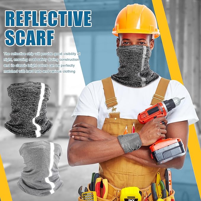 SATINIOR 4 Pcs Neck Gaiter for Men Reflective Face Mask Cover, UV Sun Protection Neon Balaclava Hi Vis Bandana for Work