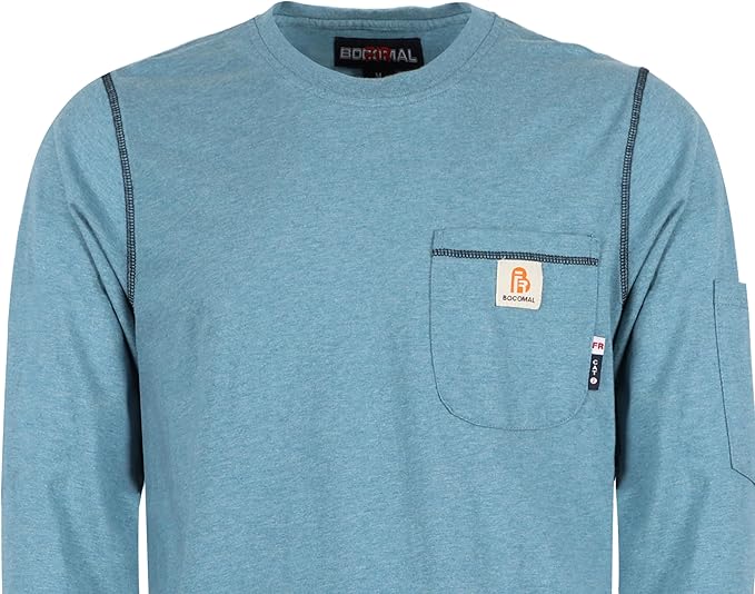 BOCOMAL FR Shirts for Men Lightweight Crew Long Sleeve Flame Resistant/Fire Retardant Shirt…