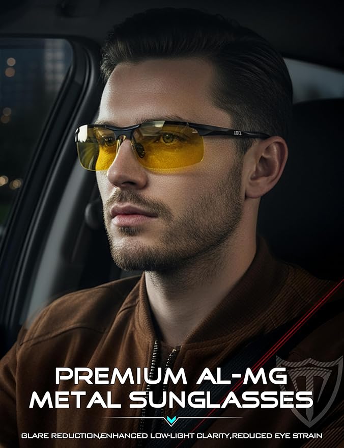 ATTCL Polarized Sunglasses Men Sports: UV Protection Anti Glare Wrap Around Lightweight Metal Driving Fishing Golf Running