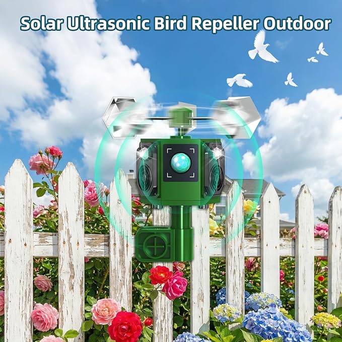 2026 New Solar Ultrasonic Bird Repeller Outdoor,2 Pack 360° Reflective Bird Deterrents for Outside Pigeon Woodpecker Deterrent for House,Birds Scare Devices Animal Repellent Outdoor for Garden Farm