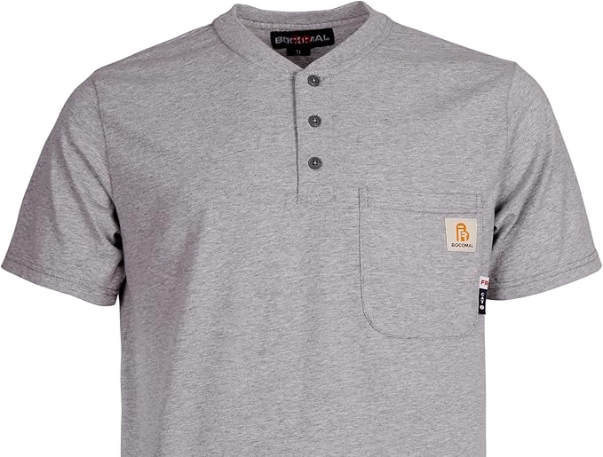 BOCOMAL FR Shirts Flame Resistant Shirt 5.5oz 100% Cotton Light Weight CAT2 Fire Retardant Henley Shirts
