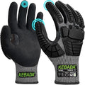 Kebada Impact Protection Gloves, ANSI A2 Cut Resistant Work Gloves with Grip, Touchscreen, Sandy Nitrile Coated