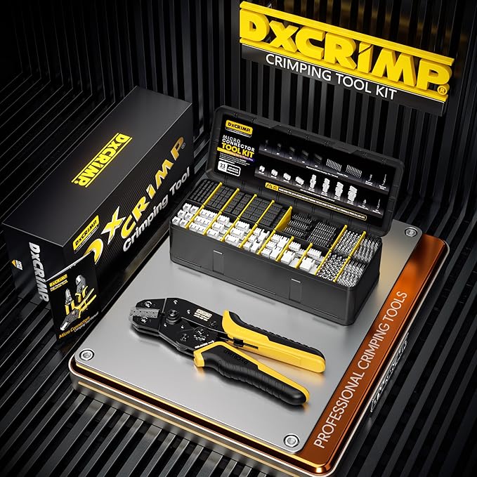Crimping Tool Connector Kit, 23 Types of JST-XH 2.5mm and Dupont 2.54mm Connectors, 32-20 AWG Ratchet Crimping Pliers for JST, Dupont, KF2510, Molex, AMP EI-Serie