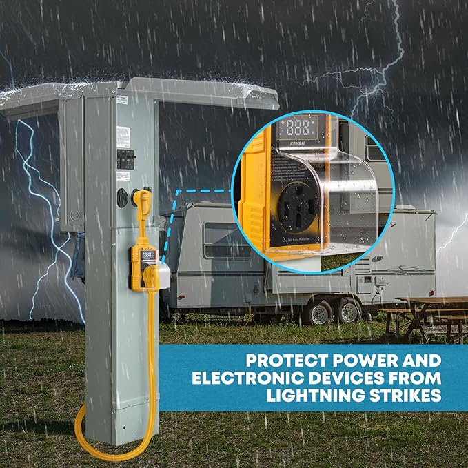 Kohree RV Surge Protector 50 Amp with High/Low Voltage Protection, Auto Shut Off, 12000 Joules 50 Amp RV Surge Protector Waterproof, All-in-1 Circuit Analyzer w/LED Display for RV Camper, Yellow