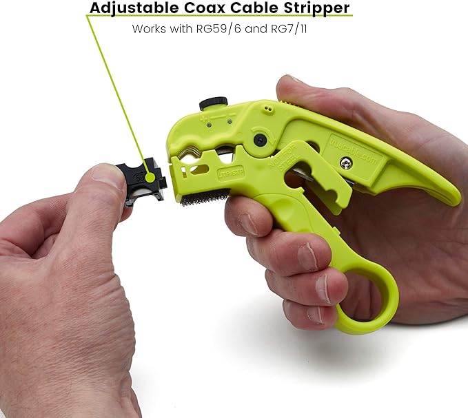 trueCABLE Wire Stripping and Cutting Tool for UTP, FTP, STP, Cat5e, Cat6, Cat6A Ethernet, RG59, RG6, RG7, RG11 Coax Cable, Adjustable Blade Depth
