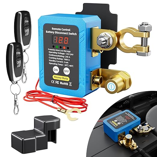 240A Kill Switch 12V Remote Battery Disconnect Switch with Led Voltage Display Automatic Power Shut Off Switch Anti Theft for Auto Car Truck Boat