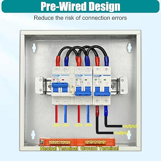 Generator Transfer Switch,63 Amp Manual Transfer Switch, 120/240-Volt Transfer Switch,15,000 Watt Prewired Transfer Switch for Home Generator and Solar Power Systems,with Overload Protection (63A-2P)