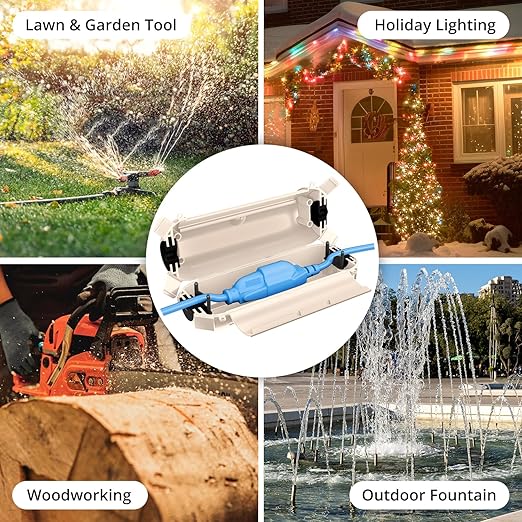 QUOBAS Outdoor Extension Cord Cover, Weatherproof Electrical Connection Box with Lockable Latches and Mounting Holes for Outdoor Sockets, Plugs, Outlets, Holiday Lighting, and Power Tools, Almond