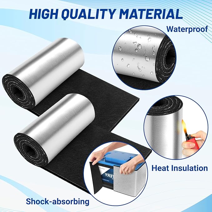 40"x7" Battery Insulation Kit, Universal Car Battery Insulation Blanket, Anti-Conductive Truck Battery Thermal Heat Shield Cover for Cold Weather Battery Protection (Thickness 5mm, 2PCS)