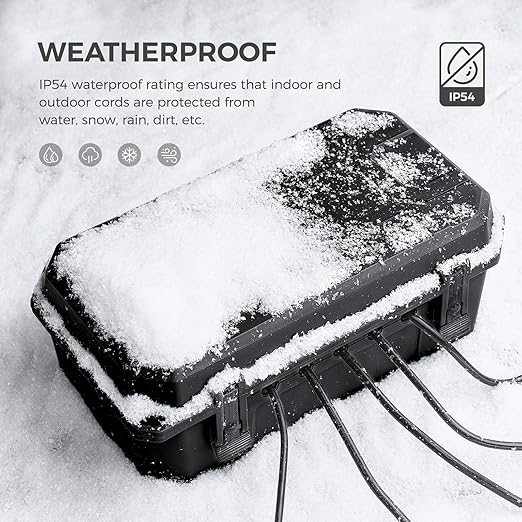 WELKIN Heavy-Duty Outdoor Electrical Box (15.3 * 8.9 * 5.4 inch), IP54 Weatherproof Waterproof Extension Cord Cover, Protect Outlet, Plug, Timer, Power Strip, Holiday Lights (Black)