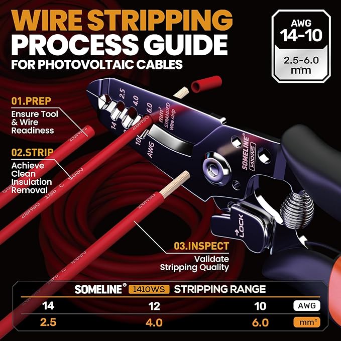 SOMELINE Solar Connector Crimping Tool Kit, 14-10 AWG Crimper for Solar Panel Cables, Tool Kit with 12 Pairs of Solar Connectors and Wrench and Stripper and Crimper, Solar Panel Connectors