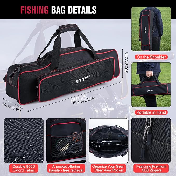 Goture Spinning Fishing Rod & Reel Combo with Carrier Bag,6.6-9FT,Spin Reels, Lures Kit, Pliers, Braided Line, Fish Gripper, Carbon Fiber Freshwater Fishing Rod Full Kit for Starter