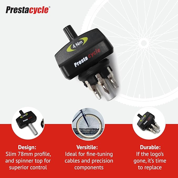 Prestacycle Mini Bike TorqKeys - Preset Torque Tool w/6 Bits & Holder – Compatible with Standard 1/4" hex bit - Choose from Sizes: 3Nm, 4Nm, 5Nm.