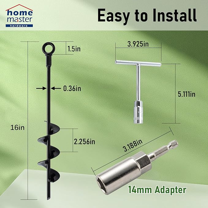 Ground Anchors Screw in 16 Inch, Earth Anchors Heavy Duty for Swing Set, Trampoline Ground Stakes Anchor, Shed Anchor Kit for Tent, Carports, Camping Resistant High Wind, 4 Pack, HOME MASTER HARDWARE