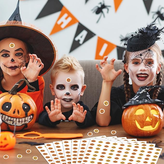 JarThenaAMCS 2400Pcs Halloween Mini Sticker Grimace Pumpkin Paper Decals Orange Jack-O-Lantern Self-Adhesive Stickers for Envelopes Scrapbook Gifts DIY, 0.5 in