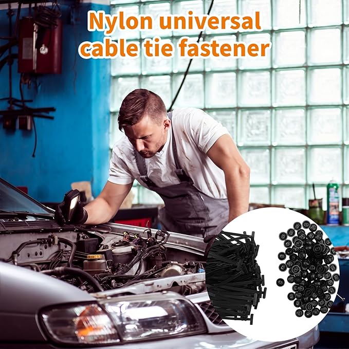 50PCS Heavy Duty Nylon Universal Cable Tie Buckle Self-Locking Nylon Zip Ties | Universal Cable Tie Buckle Holder | UV Resistant & Weatherproof Black Zipties for Automotive Repair DIY Fastening Tools