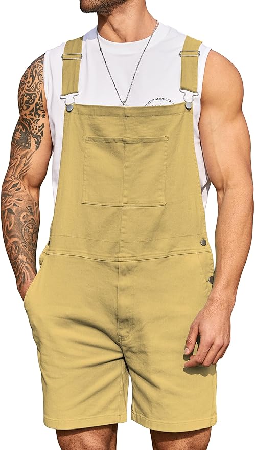 Bindefon Denim Overalls for Men Jean Shorts Jumpsuit Work Bibs Coveralls with Zipper
