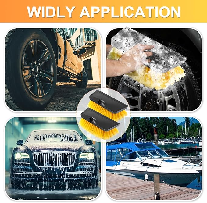 2 Pcs 10 Inch Solar Panel Soft Brush Cleaner Head, Bristles Scrub Brush with Rubber Protective Pads Prevent Scratches, for Solar Panels, Cars, RV, Trucks, Boats, Facades of Houses (Yellow)