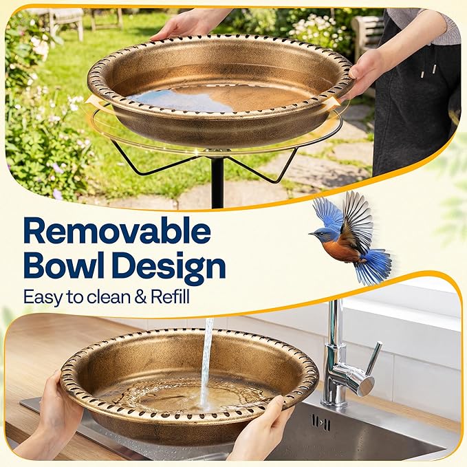 VIVOHOME Oval Bird Bath with Solar Fountain for Outside, Weather-Resistant ABS Birdbath Bowl with Solar Powered Pump, Metal Ground Stake for Outdoor, Garden, 1.3 Gallons, Copper