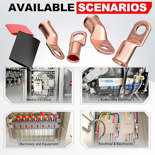 AIRIC 10 PCS UL Listed 2 AWG - 3/8" Battery Cable Lugs, Heat Shrink Ring Terminals End, Copper Cable Ends, Wiring Connector Terminal, Electrical Crimp Connectors, Wire Lug for 2 Gauge Wires