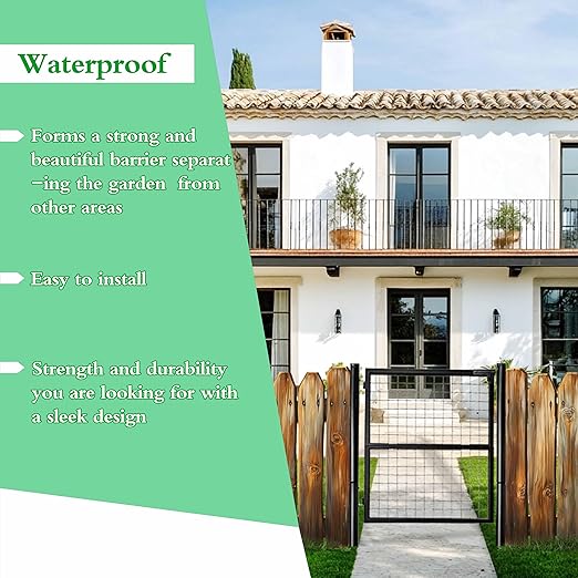 Wire Mesh Fence Gate, 59.06in (W) x 42.13in (H), Heavy-Duty Rustproof Outdoor Gate with Stable Insertion Posts, Ideal for Garden, Yard, Patio, Pet Containment - Easy Installation（Black）