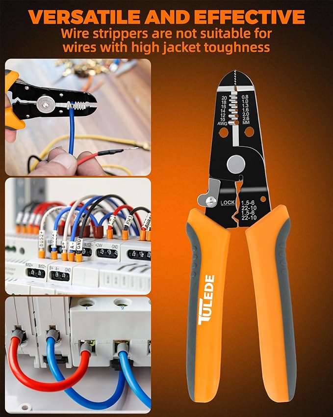 3 in 1 Wire Stripper Tool, 7.5 Inch Wire Stripper/Cutter/Crimping Tool for 10-20 AWG Solid and Stranded Wires, Come with Safety Lock & Invisible Spring, Made of 65Mn for Durability