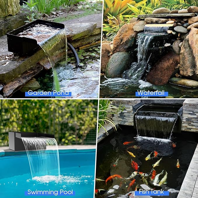 POPOSOAP Solar Pond Waterfall Spillway Kit, 55W Folding Solar Panel & Pond Pump Included, DIY Water Feature for Garden, Balcony, Indoor Aquarium & Small Ponds-P5552