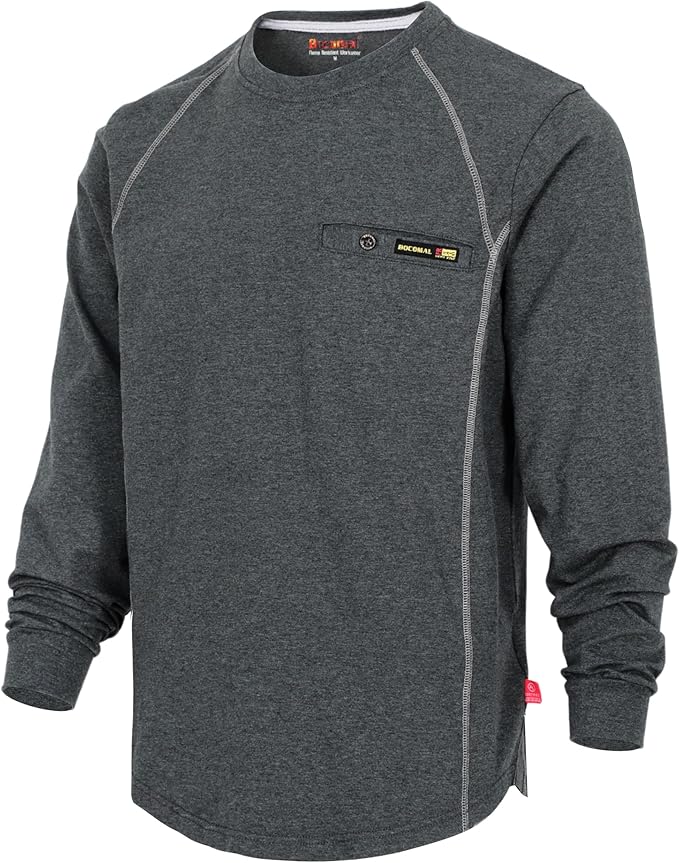 BOCOMAL FR Shirts for Men Melt Pocket Lightweight Crew T-Shirt NFPA2112/CAT2 Fire Resistant Work Shirt