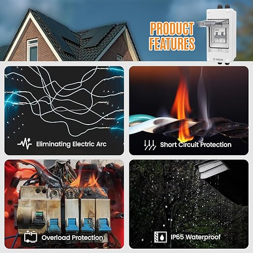 Solar Panels Disconnect Switch 25A 1000VDC PV Shut Off Switch Outdoor Circuit Breaker Box IP65 Waterproof UV-Proof