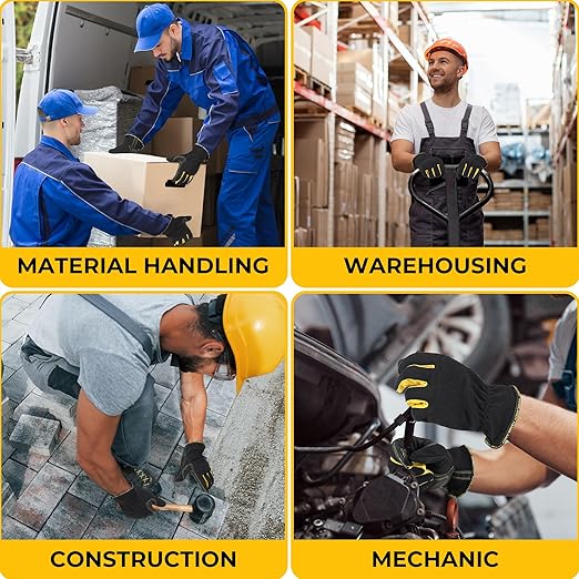 HANDLANDY Work Gloves Mens & Women, Utility Safety Mechanic Working Gloves Touch Screen, Flexible Breathable Yard Work Gloves (2X-Large, Black-Yellwo)