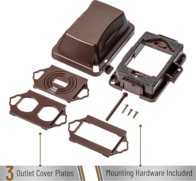 Bates- Weatherproof Electrical Outlet Cover, 1-Gang, Brown Outdoor Outlet Cover Weatherproof, Outdoor Plug Cover, Outlet Cover Box